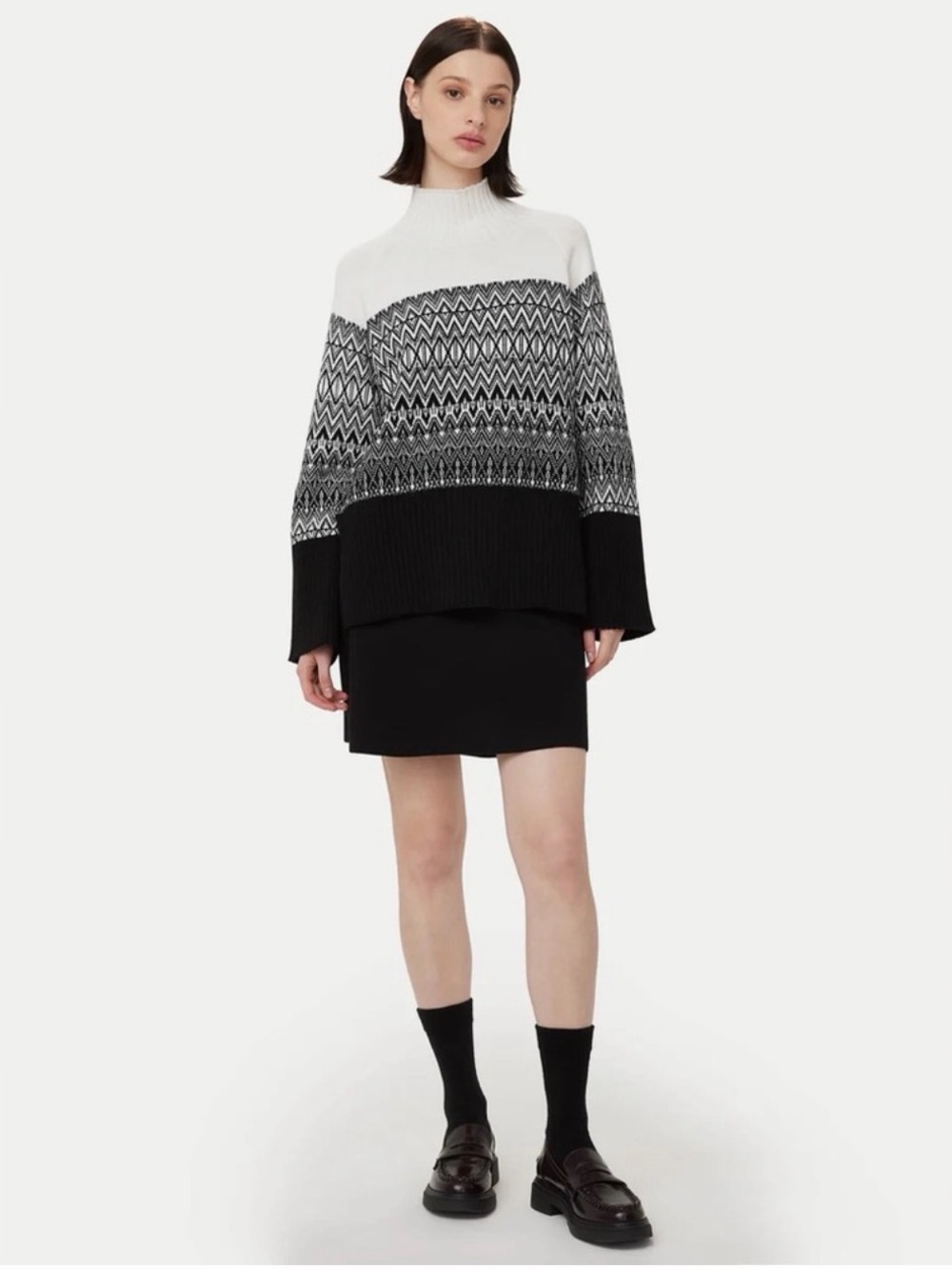 Frank & Oak Black and White Patterned Turtleneck Sweater
